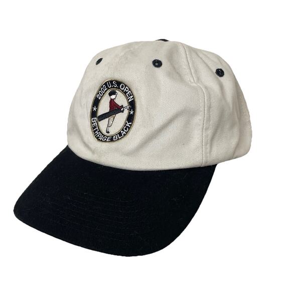 Golf Cap Baseball Hat 2 Tone Embroidered Logo OS 2002 U.S. Open Bethpage Black - Picture 1 of 12